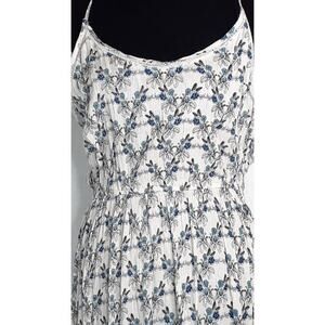 $118 NEW AQUA Floral Maxi Dress‎ MED Boho Romantic Cottagecore Gauze White Blue